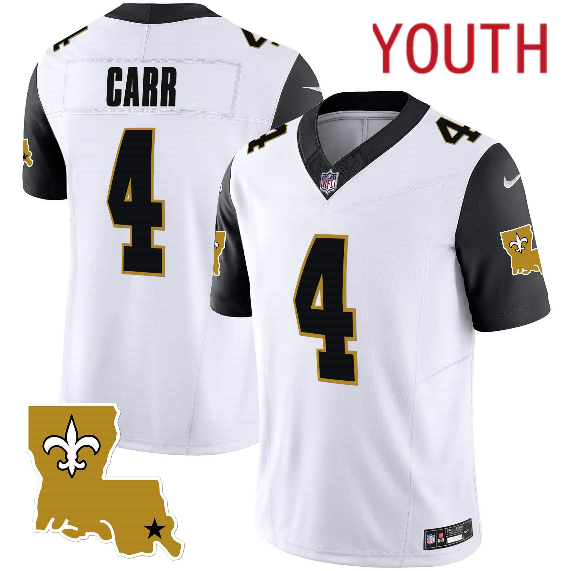 Youth New Orleans Saints #4 Carr White 2024 Nike 1987 Legacy Vapor Limited NFL Jersey style 2->youth nfl jersey->Youth Jersey